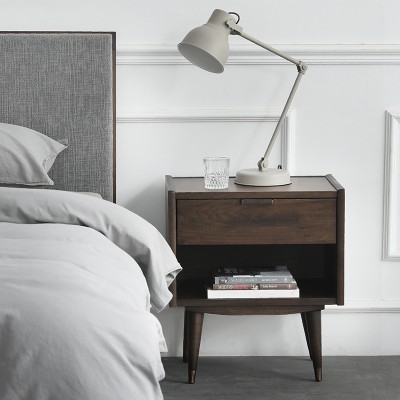 北欧床头柜简约现代卧室小型黑胡桃木色实木轻奢铁艺表情风格家具