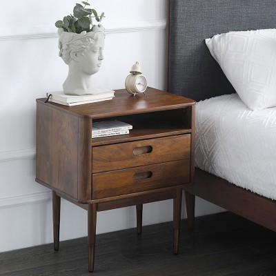 MUU北欧床头柜简约现代轻奢黑胡桃木色实木卧室小型简易表情家具