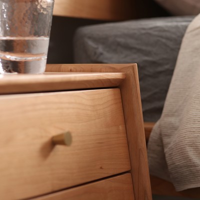 「和睦樱桃木床头柜」北欧实木现代简约卧室家具日式原木床边柜