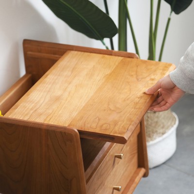 「唯密床头柜」北欧实木床头柜现代简约日式原木迷你樱桃木床边柜
