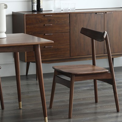 MUU北欧餐椅家用黑胡桃木靠背全实木现代简约轻奢创意餐桌椅组合