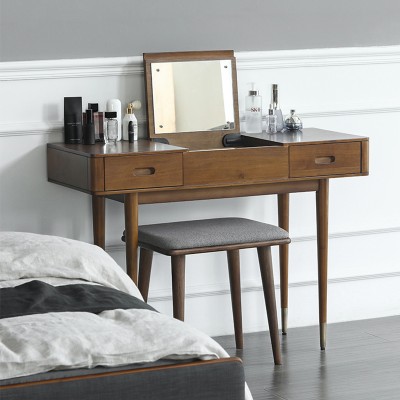 梳妆台卧室现代简约表情胡桃木色多功能桌子实木北欧书桌化妆台