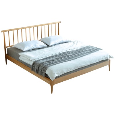 良榉北欧实木床榉木卧室双人大床日式原木色1米8床小户型